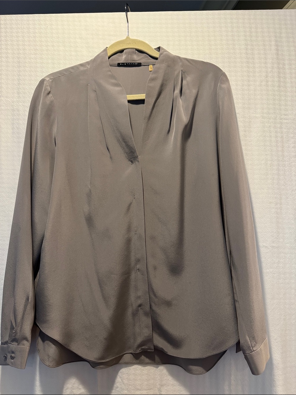 Tahari Taupe V-Neck Long-Sleeve Blouse